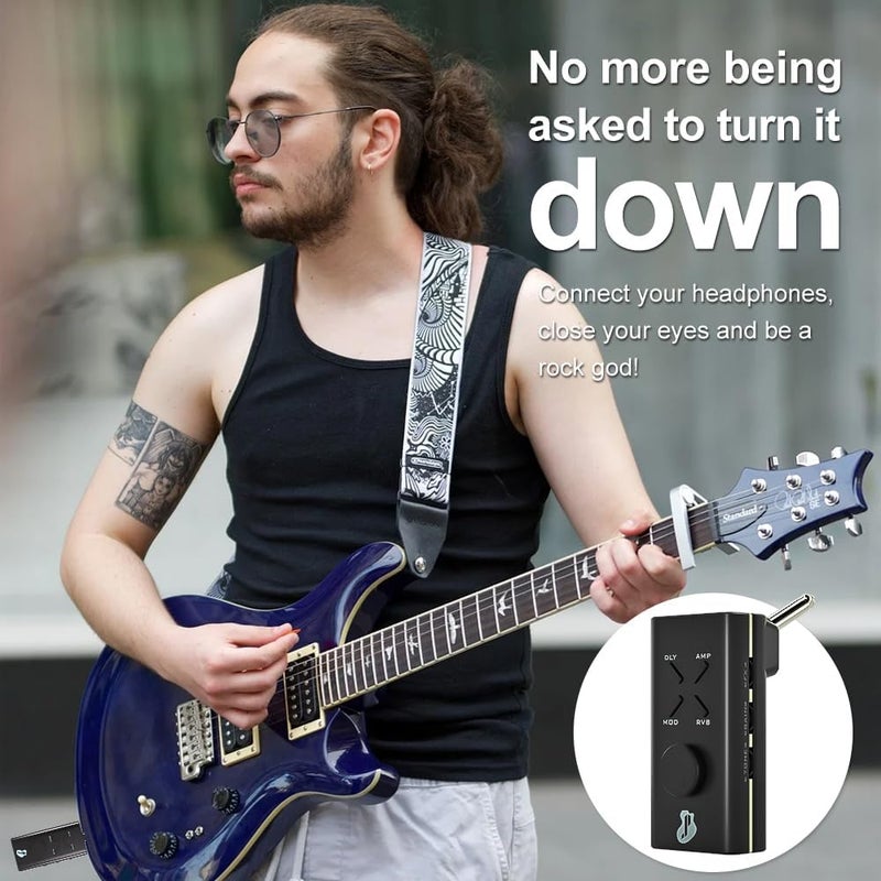 Just-pro Guitar Headphone Amp, Mini Guitar Headphone Amplifier USB Rechargable Portable Pocket Guitar Amplifier with 24 Guitar Effects (Black) - Image 3
